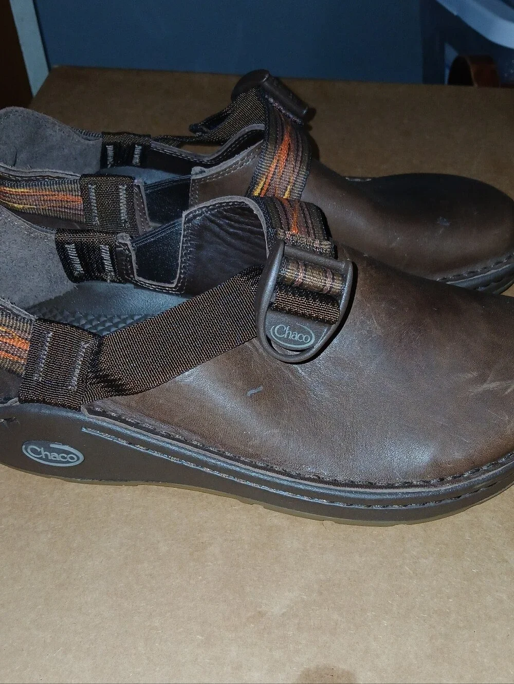 CHACO Men's Brown Leather Slip-On Sandals with Adjustable Straps